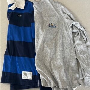Vineyard Vines Blue & Navy Striped Rugby with Gray Long Sleeve Pocket Tee